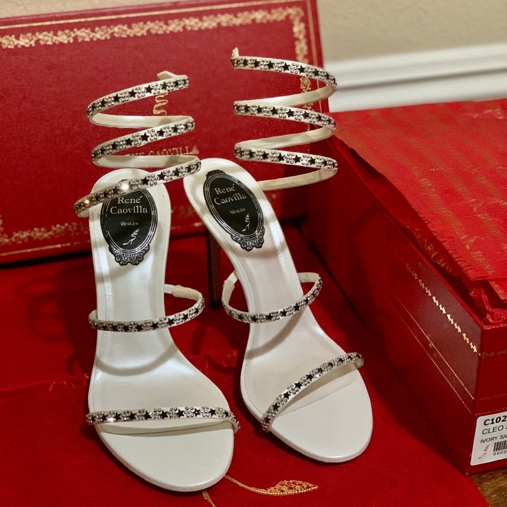 Rene Caovilla 105mm Snake-ankle Sandals With Stars